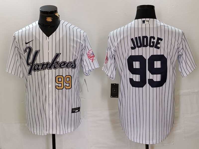 Men%27s New York Yankees #99 Aaron Judge White Pinstripe Fashion Cool Base Jerseys->new york yankees->MLB Jersey